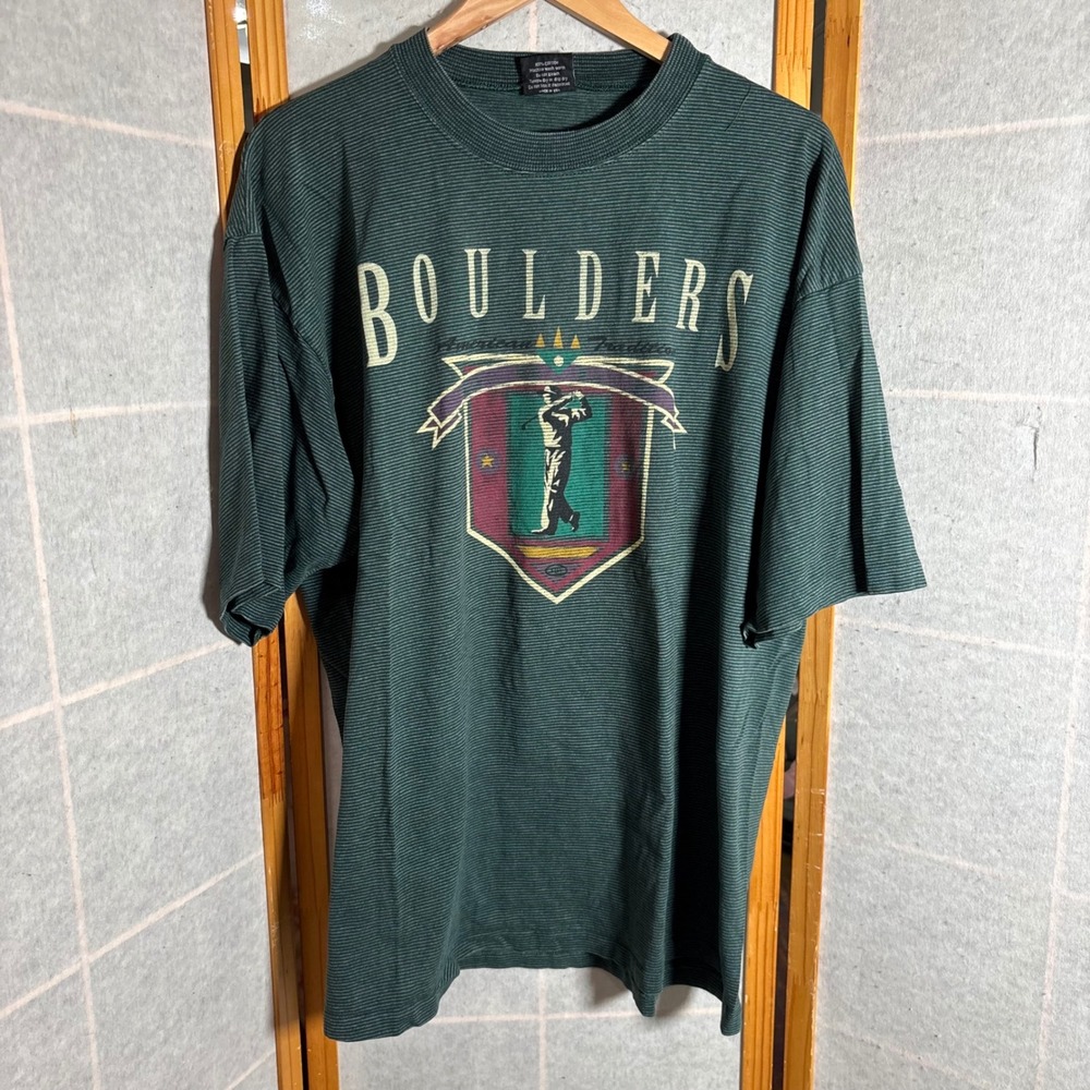 SDI Boulders Golf Graphic‎ Tee Shirt Men's XL Green Striped Cotton USA VTG